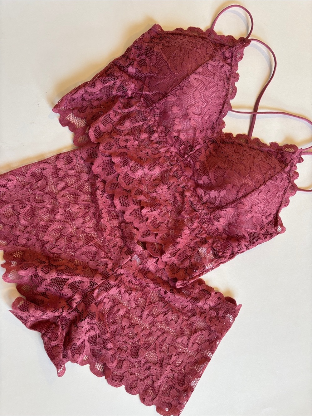 NEW! Mauve Pink 2 Pc Boudoir Set - Lace Bra Top and Lace Boy Short Panties